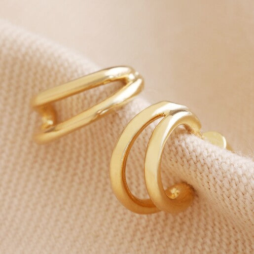 Double Illusion Huggie Hoops - Gold