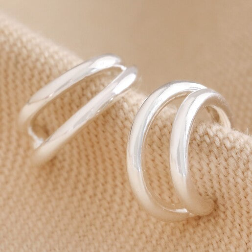 Double Illusion Huggie Hoops - Silver