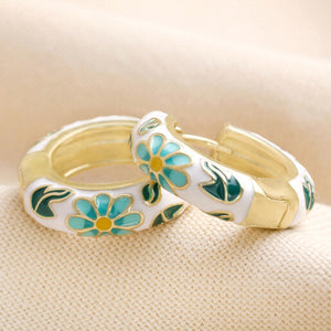 White Cloisonne Hoop Earrings