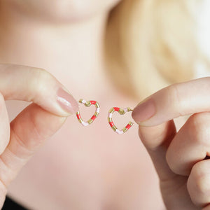 Pink and Red Enamel Heart Hoop Earrings