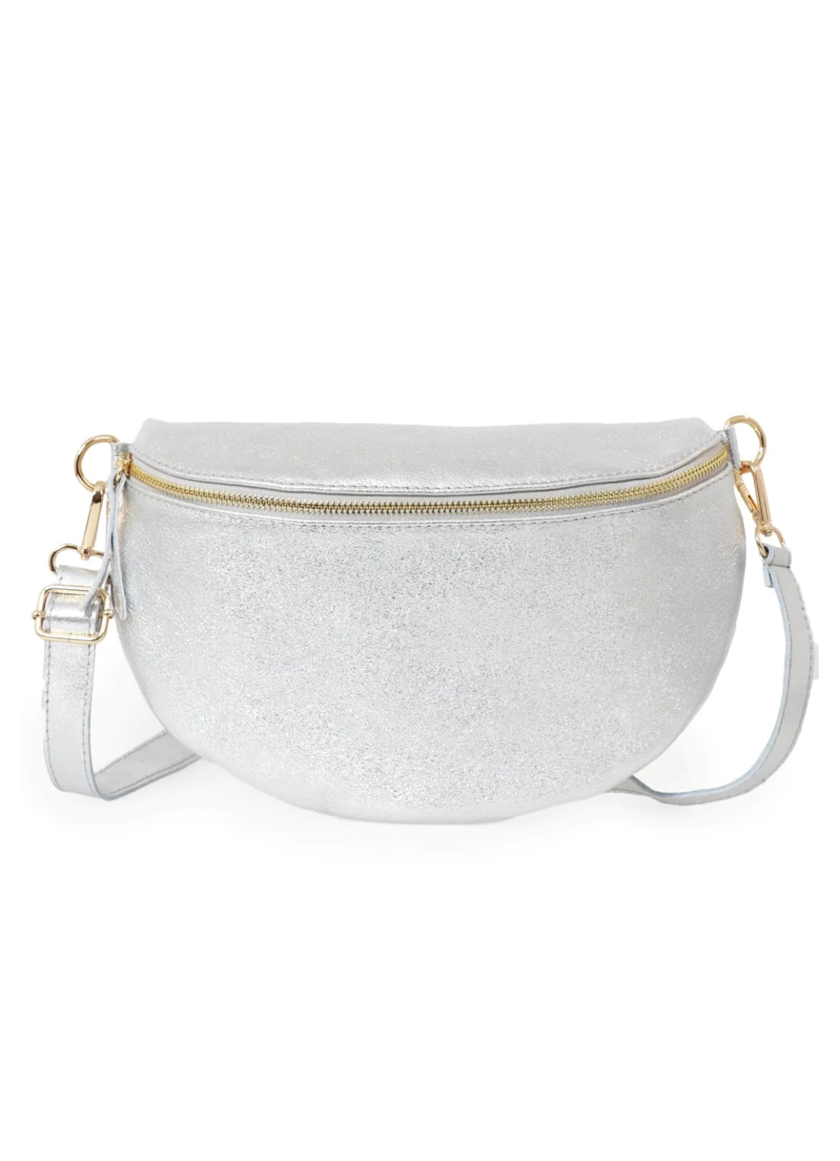 Large Silver Italian Leather Sling Bag