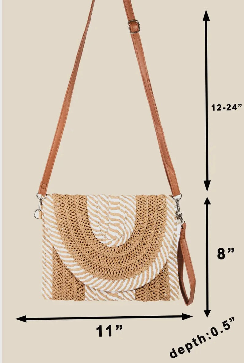 Stripe Straw Stitched Clutch Bag
