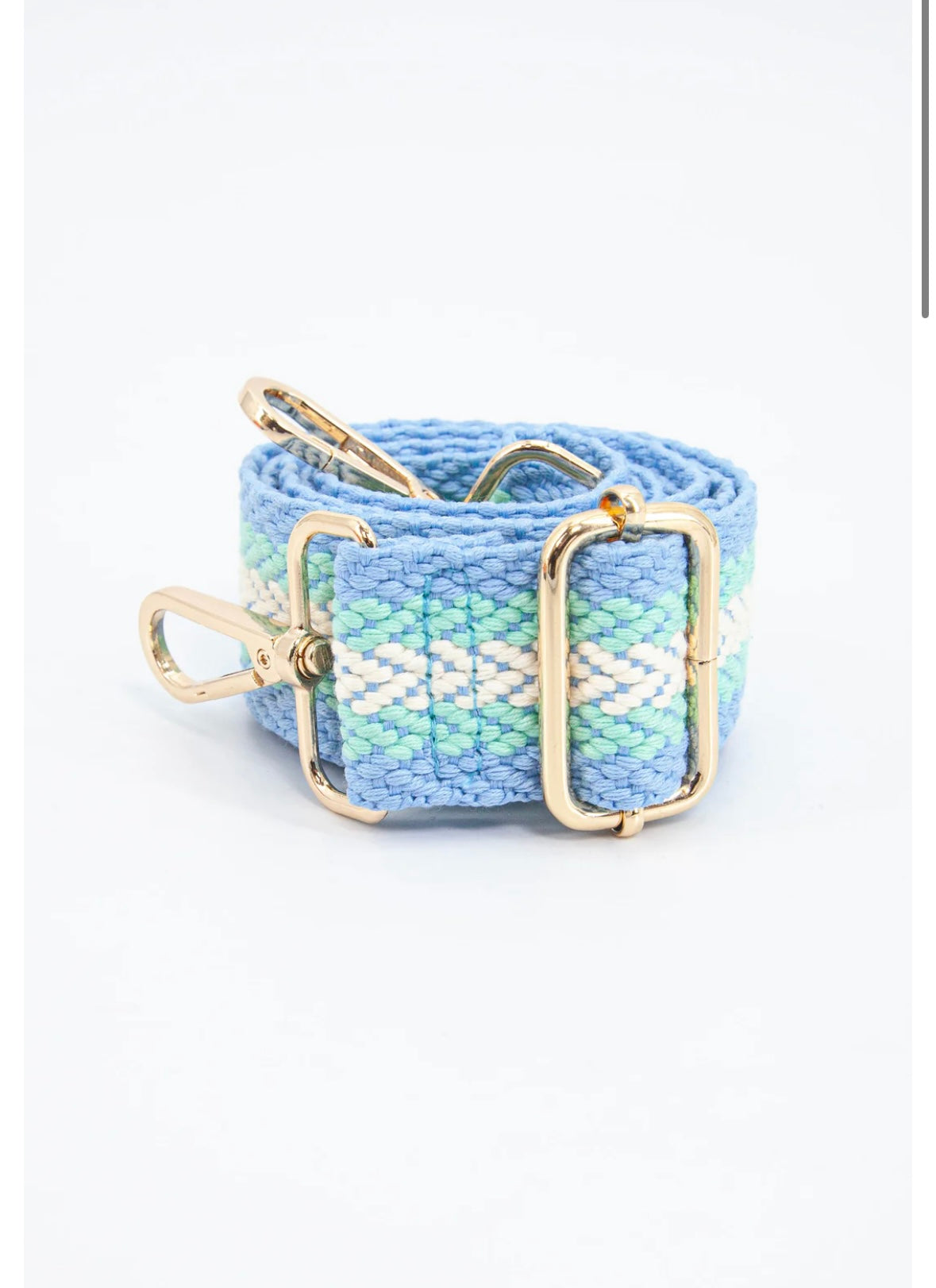 Bag Strap - Pale Blue and Green Stripe