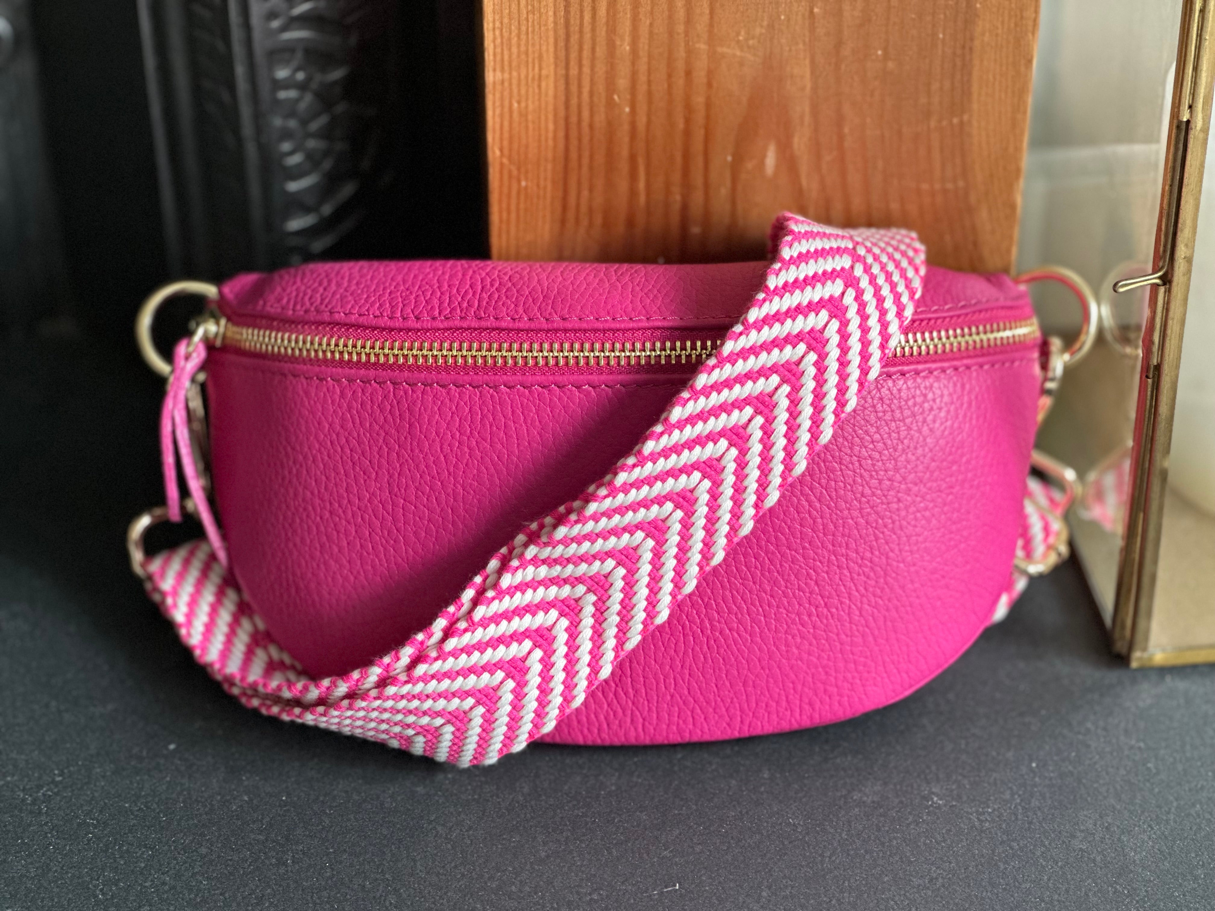 Bag Strap - Hot Pink Woven Chevron Print