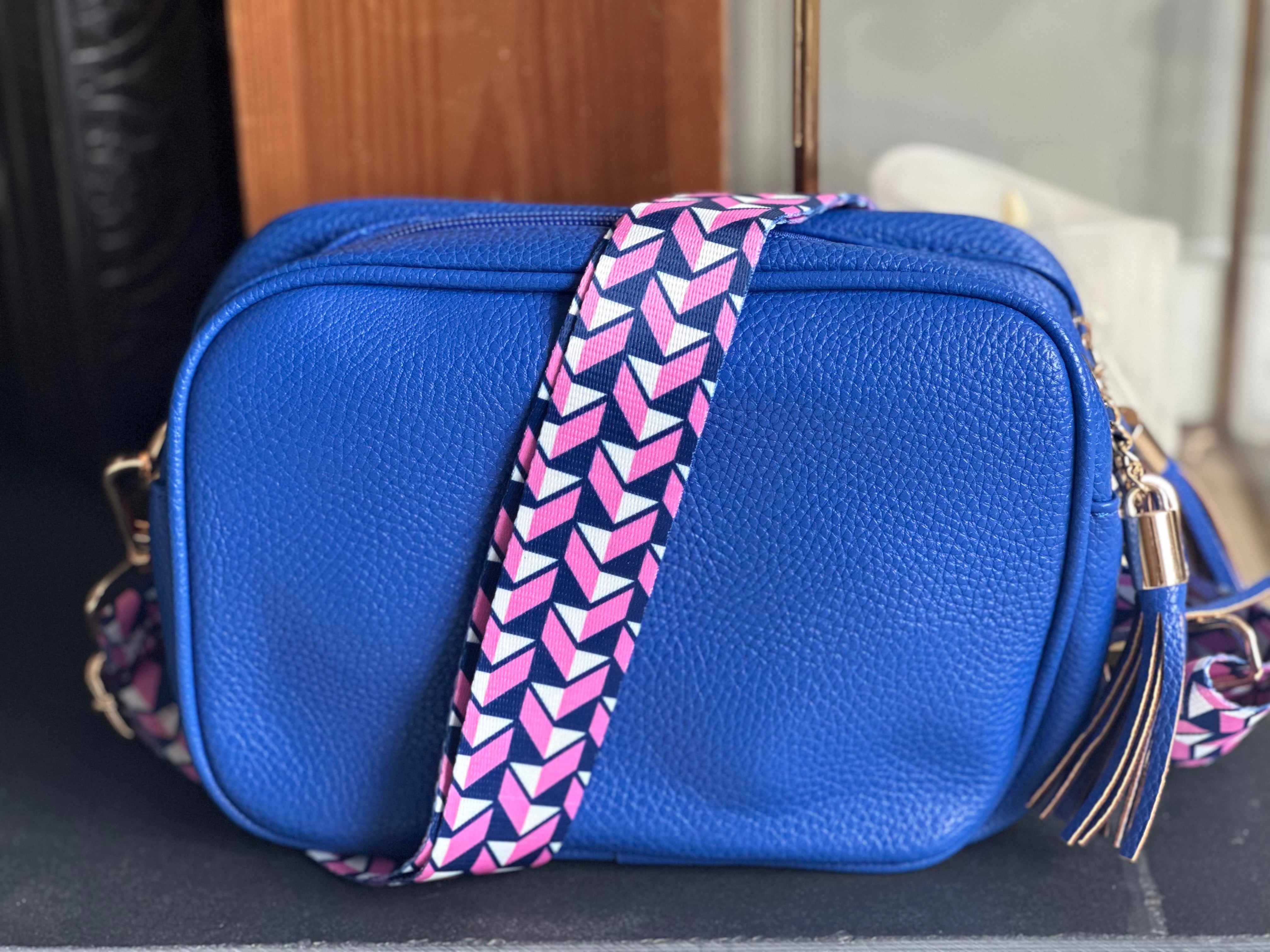 Bag Strap - Pink and Blue Geometric Chevron Print