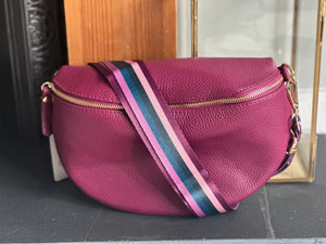 Large Berry Italian Leather Sling Bag