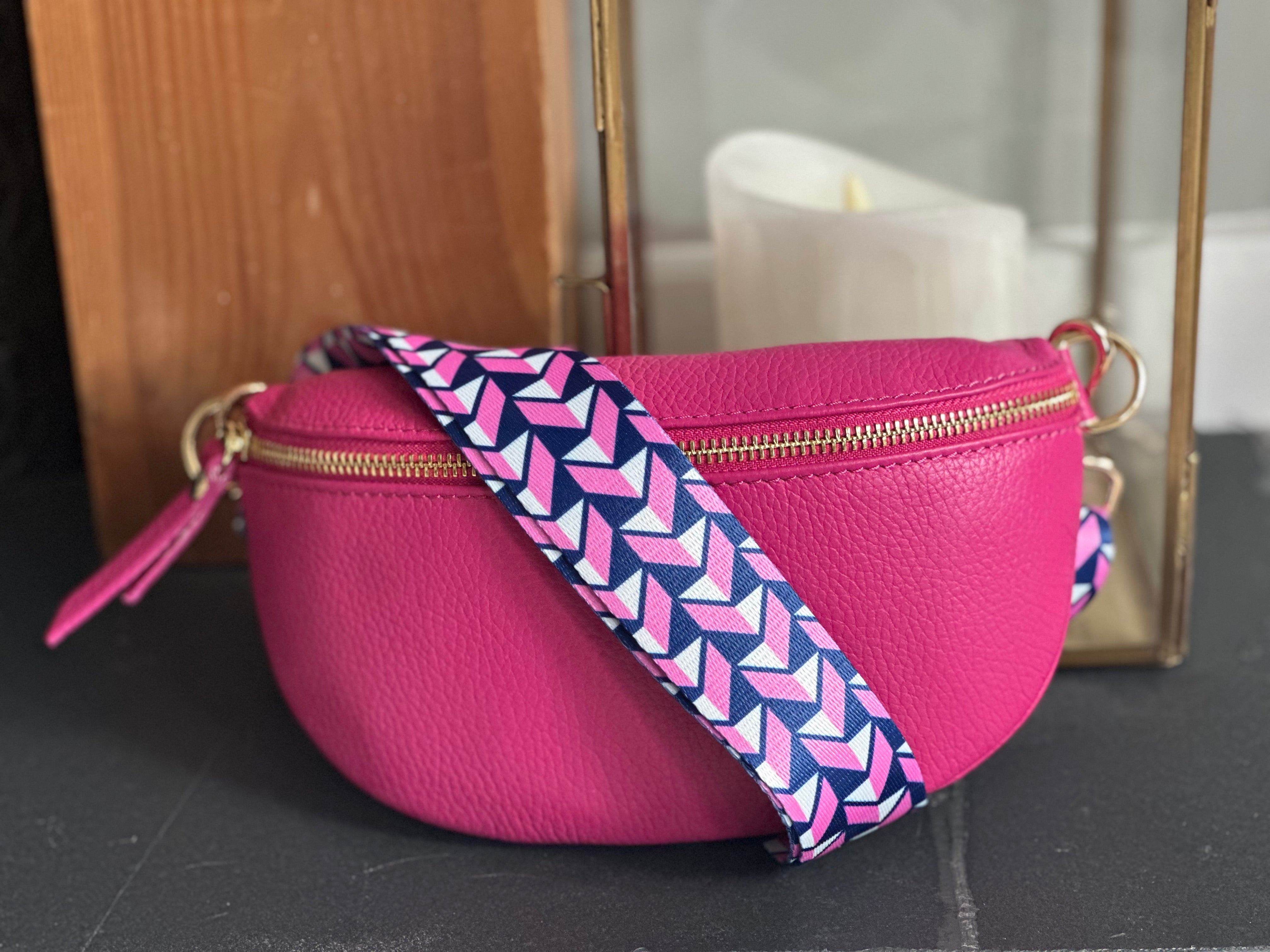 Bag Strap - Pink and Blue Geometric Chevron Print