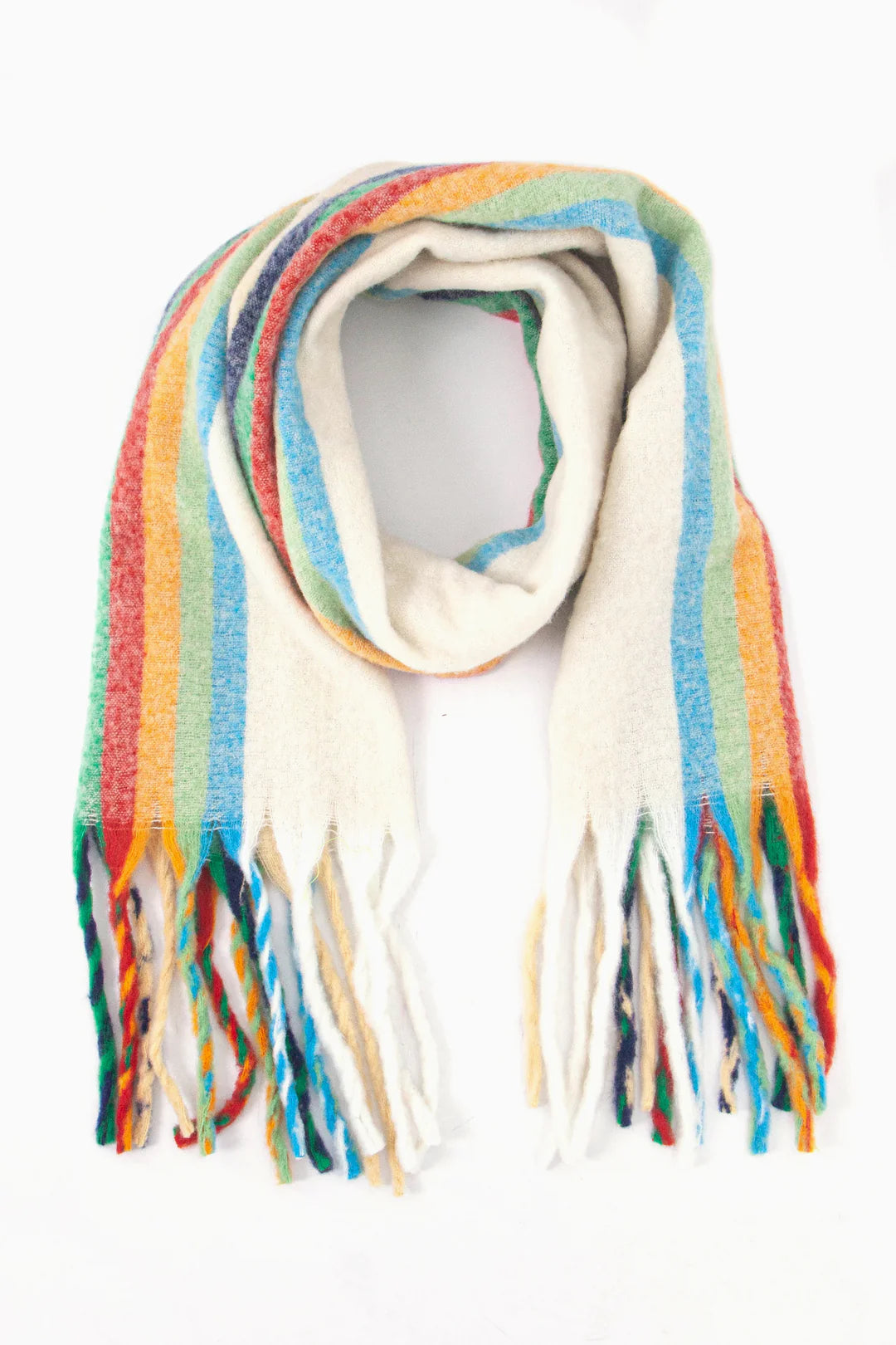 Shelly Heavyweight Scarf - Cream/Rainbow Stripe