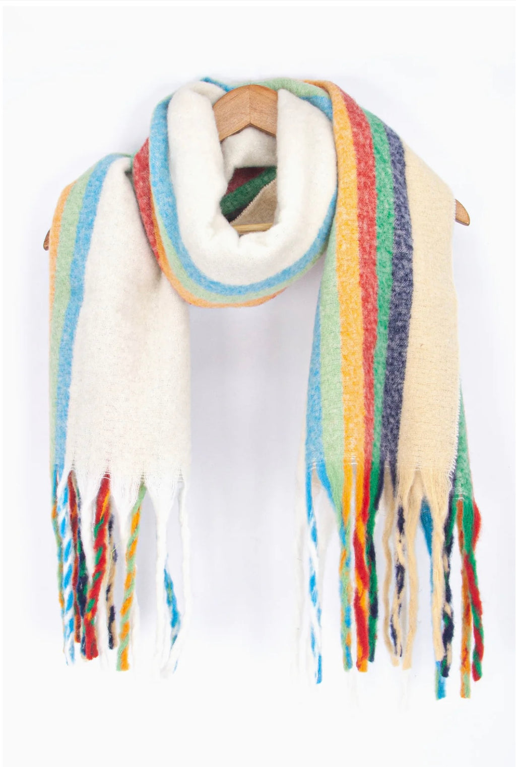 Shelly Heavyweight Scarf - Cream/Rainbow Stripe