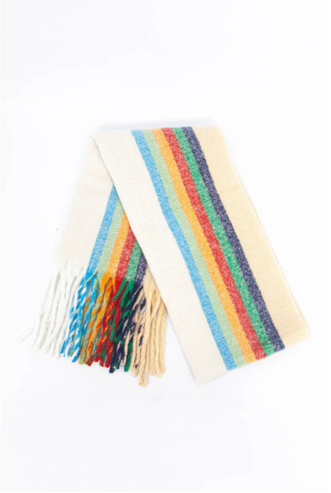 Shelly Heavyweight Scarf - Cream/Rainbow Stripe