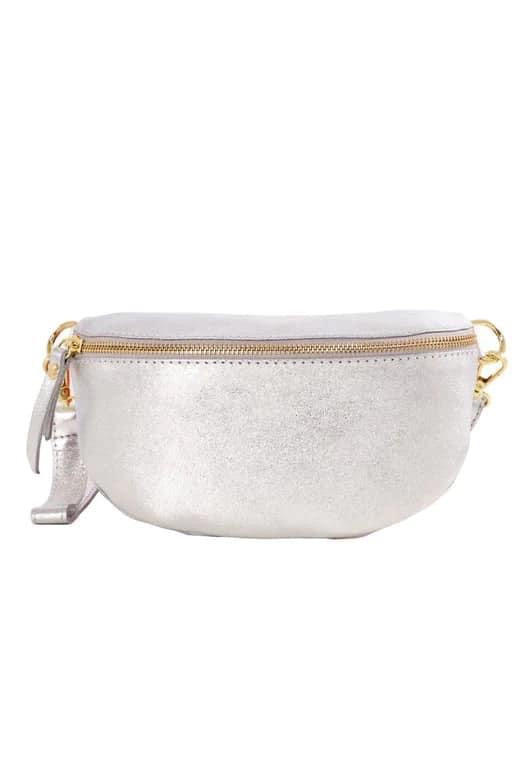 Small Silver Italian Leather Sling Bag