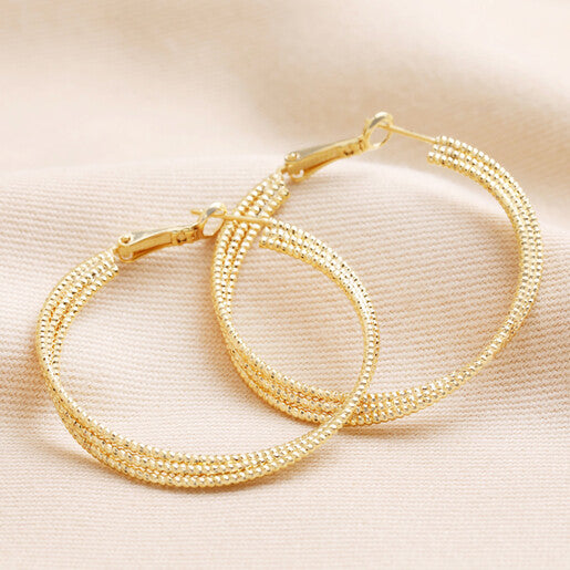 Dotted Triple Twisted Hoops - Gold