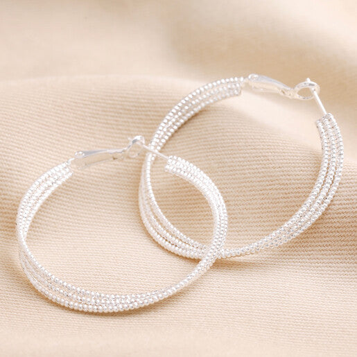 Dotted Triple Twisted Hoops - Silver