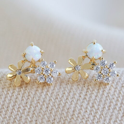 Double Flower Studs with Opal