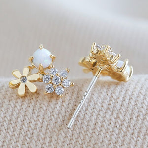 Double Flower Studs with Opal