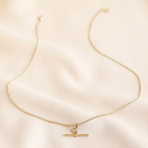 Gold Stainless Steel T-bar Necklace