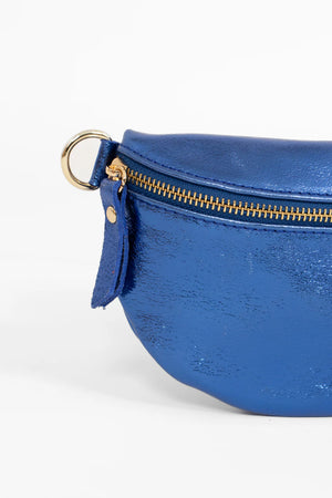 Small Metallic Blue Italian Leather Sling Bag