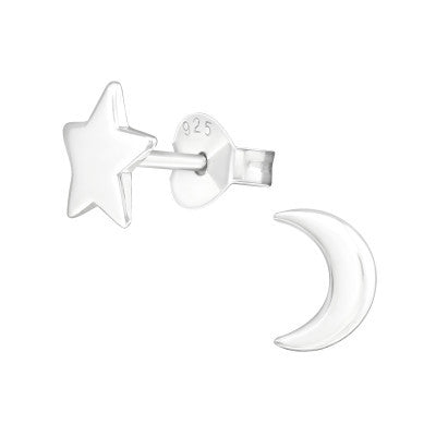 Sterling Silver Star and Moon studs