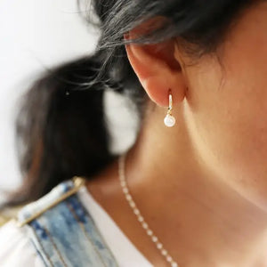 Glass Pearl Huggie Hoop Earrings