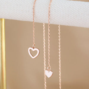 Rose Gold Mismatched Heart Lariat Necklace