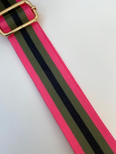 Bag Strap - Pink, Khaki and Black Stripe