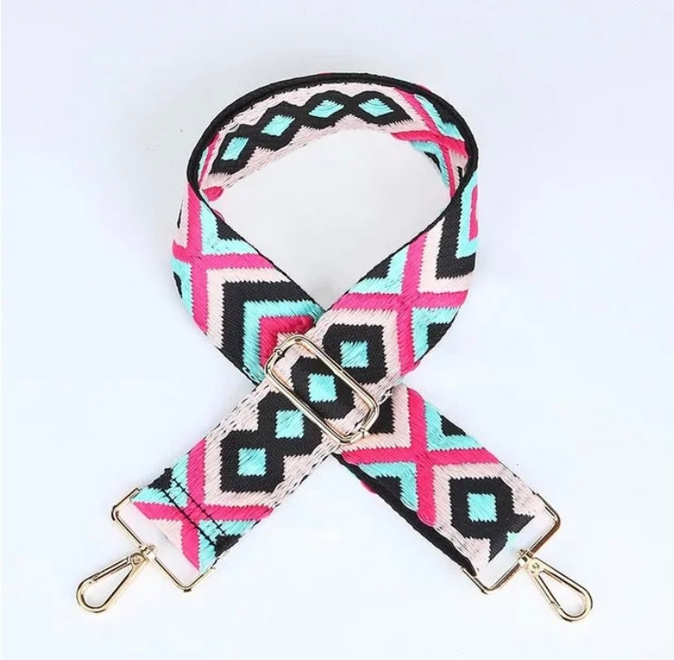 Bag Strap - Embroidered Mint/Pink
