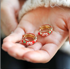 Red Cloisonné Hoop Earrings