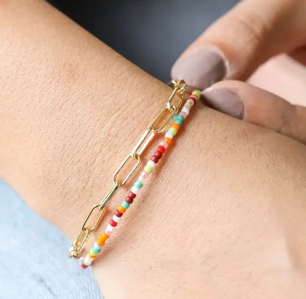 Rainbow Bead and Chain Layered Bracelet