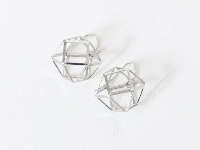 Silver Polygonal Caged Earrings