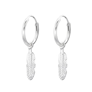 Sterling Silver Feather Huggies - Silver