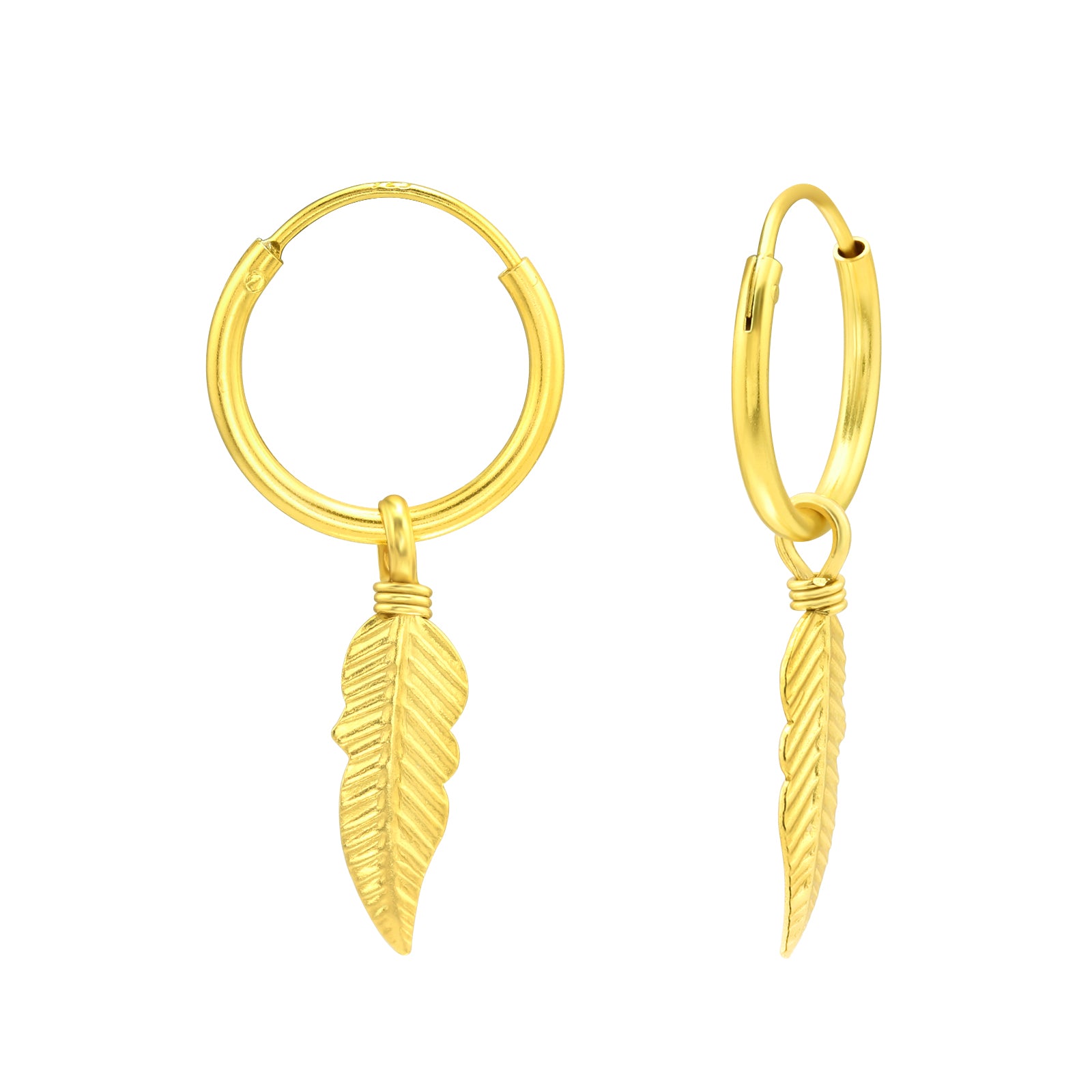Sterling Silver Feather Huggies - Gold