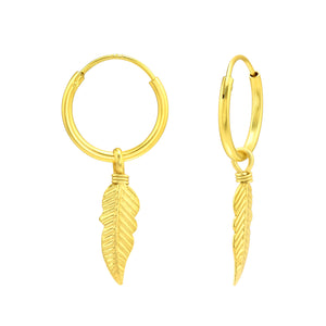 Sterling Silver Feather Huggies - Gold