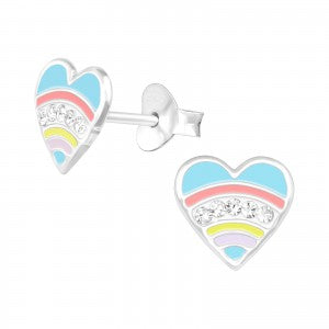 Children's Sterling Silver Pastel Sparkle Heart Earrings