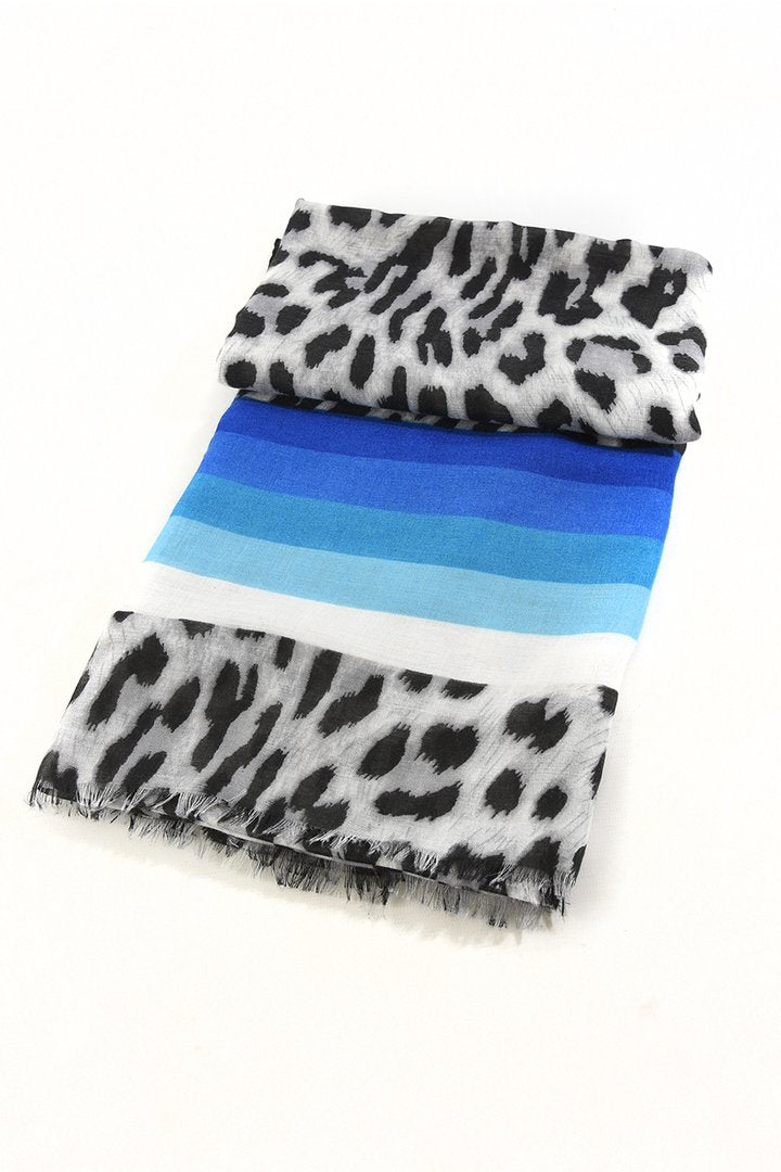 Blue Stripe Leopard Print Scarf