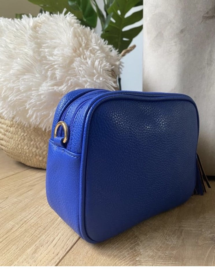 Double Zip Cobalt Camera Crossbody Bag
