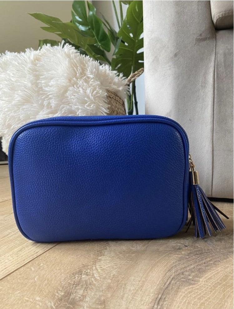 Double Zip Cobalt Camera Crossbody Bag