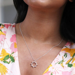 Crystal Sunburst Pendant Necklace - Silver