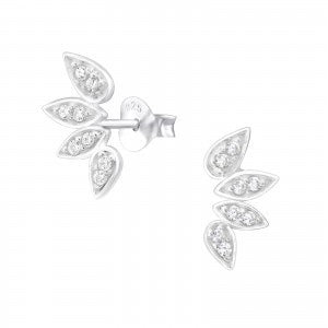 Sterling Silver Crystal Leaf Earrings