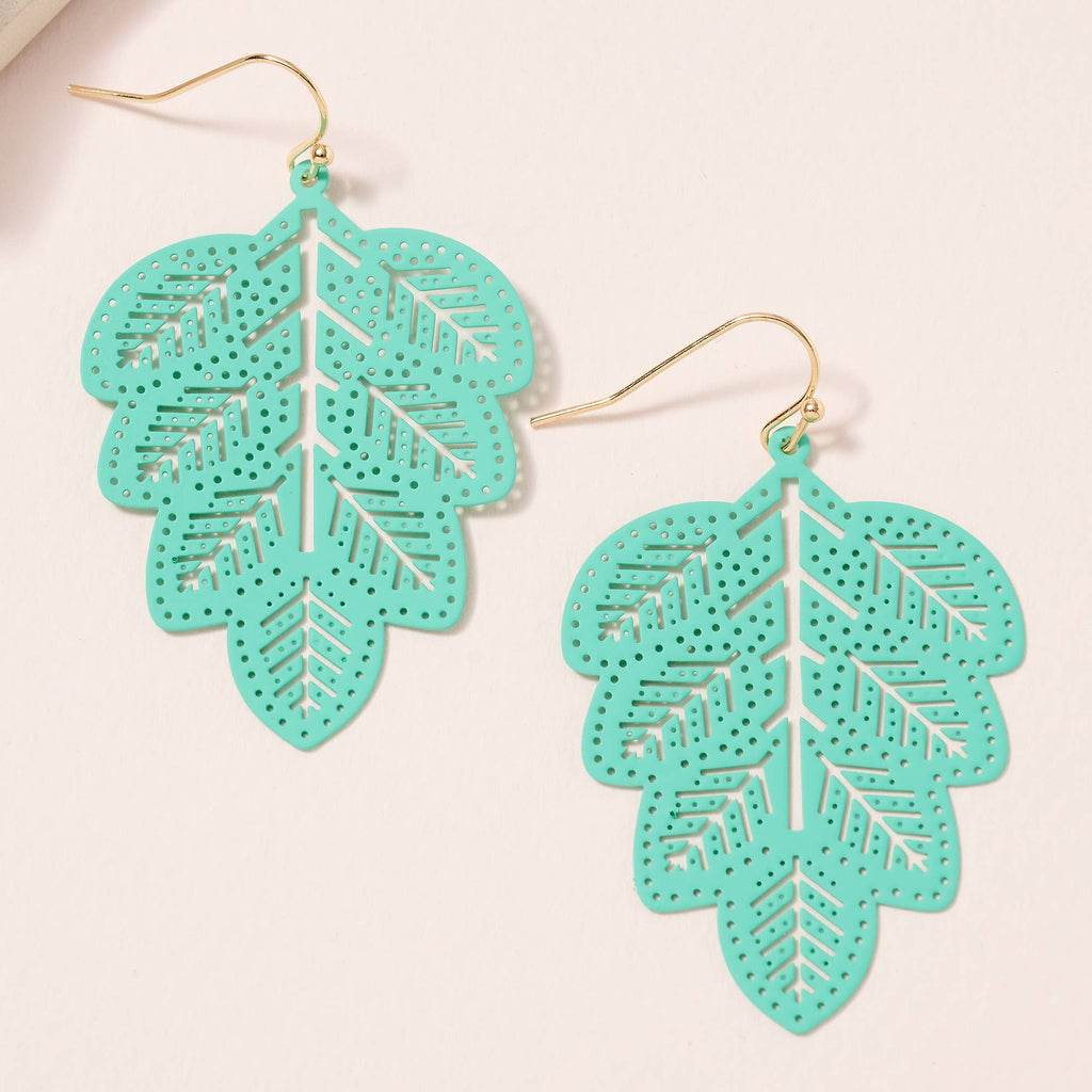 Leaf Dangle Earrings - Mint