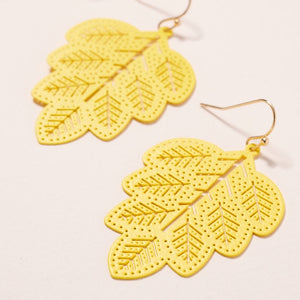Leaf Dangle Earrings - Yellow