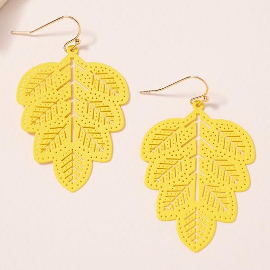 Leaf Dangle Earrings - Yellow