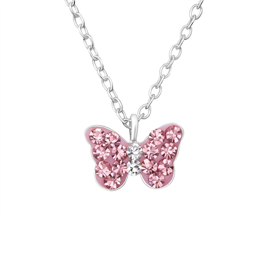 Children's Sterling Silver Pink Butterfly Sparkle Necklace