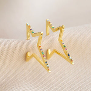 Rainbow Crystal Star Hoop Earrings