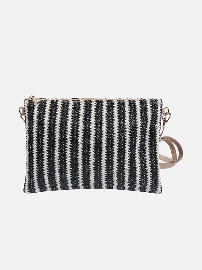 Black/Cream Stripe Rattan Bag