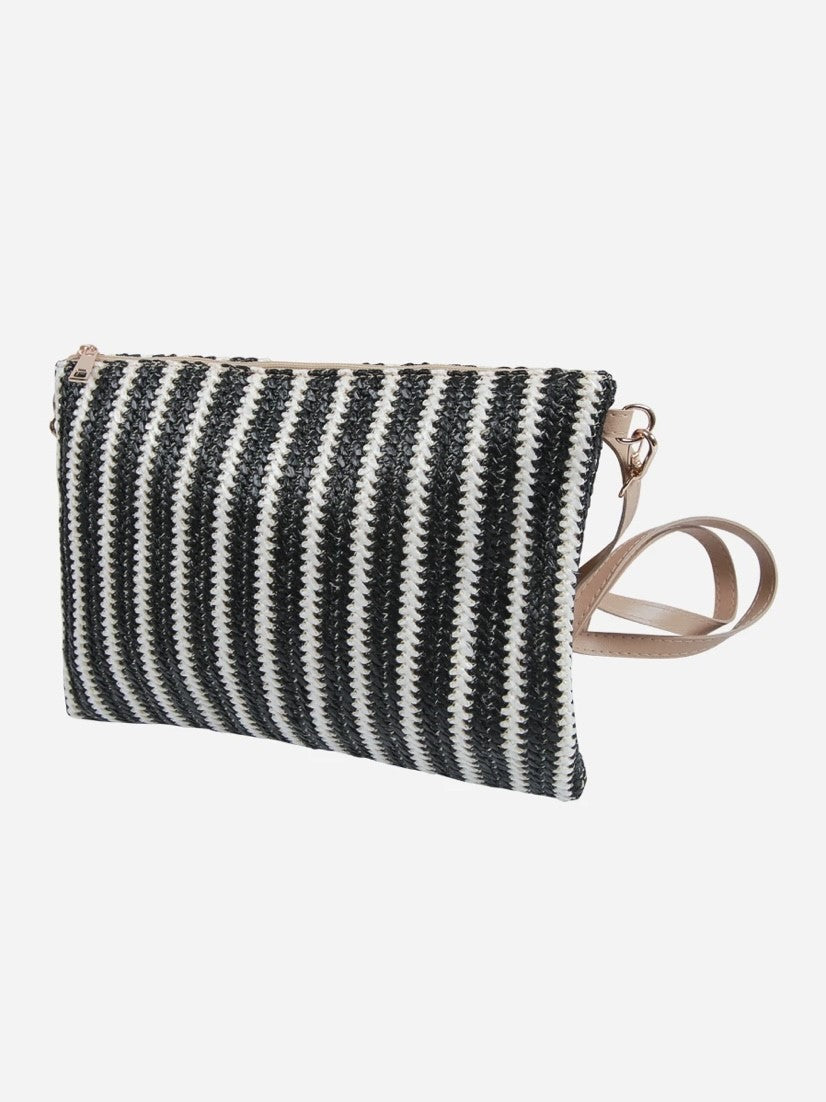 Black/Cream Stripe Rattan Bag