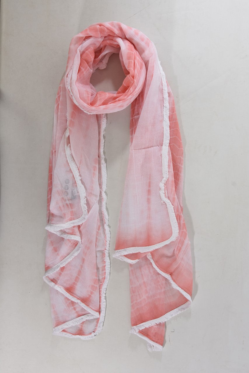 Coral and White Trimmed Scarf