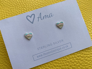 Children's Sterling Silver Pastel Sparkle Heart Earrings