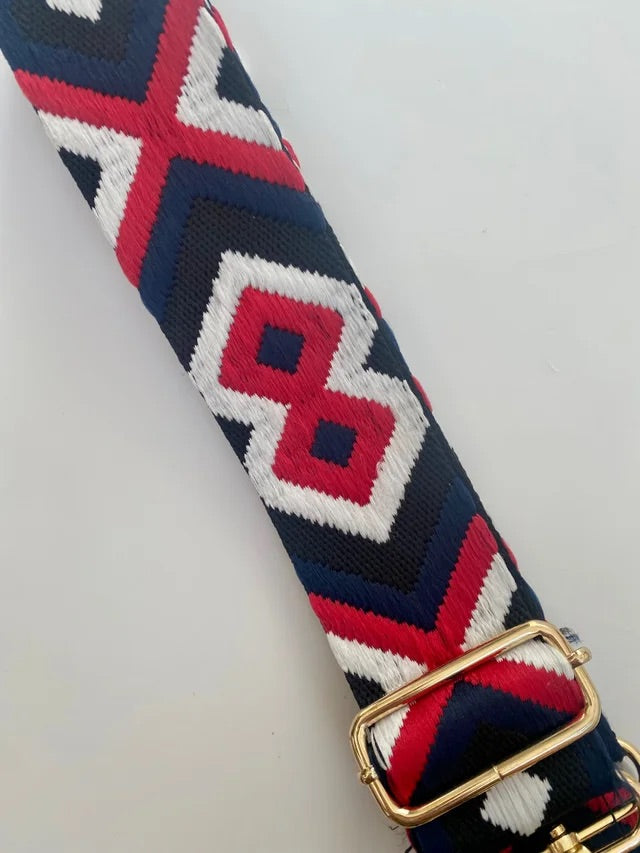 Bag Strap - Navy/Red Embroidered