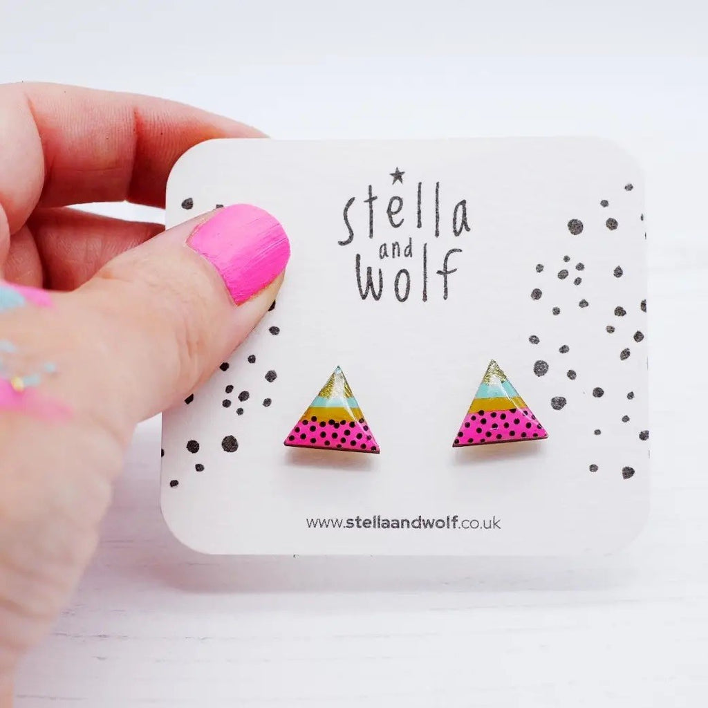 Pink and Mustard Triangle Studs